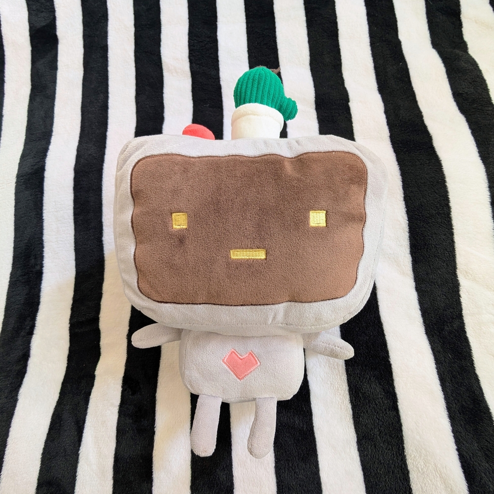 Plush Robot Toy with Brown and Gray Accents